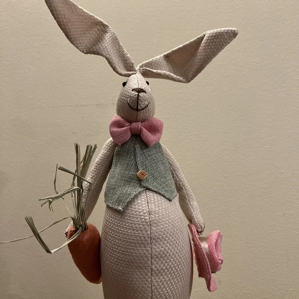 Rabbit Bunny Figurine Plush Standing Spring Easter Decor Vest Bow Tie